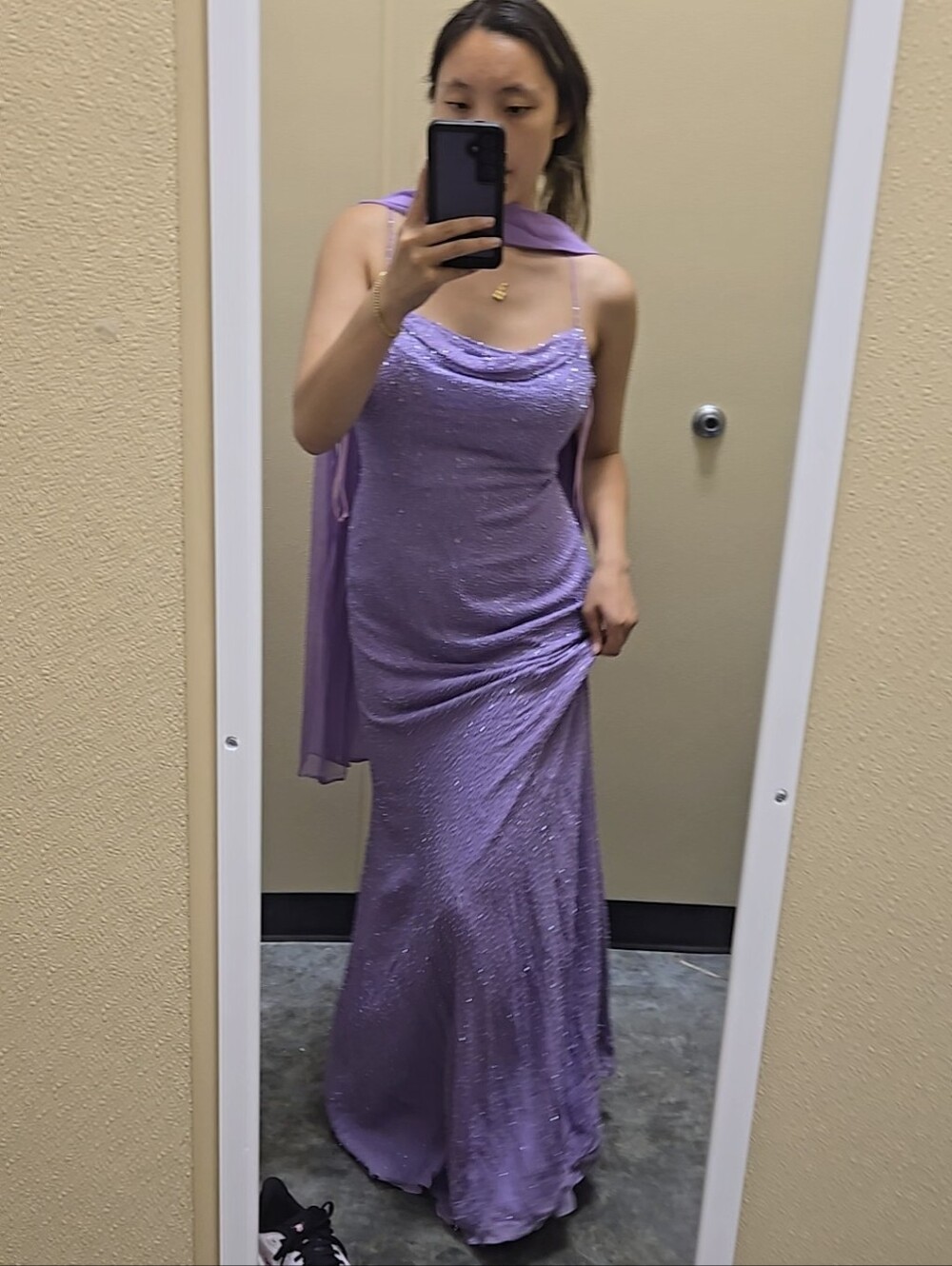 Alyce Designs Silk Beaded Maxi Gown Dress with scarf Purple size 10